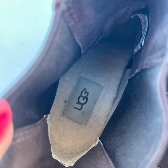 UGG Pax Wedge Leather Ankle High Heel Booties Stout Brown Chelsea Boots 9 - Picture 8 of 8